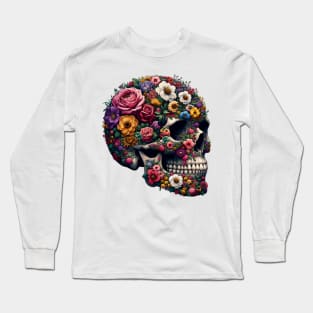 Floral Skull Garden of Eden Illustration Long Sleeve T-Shirt